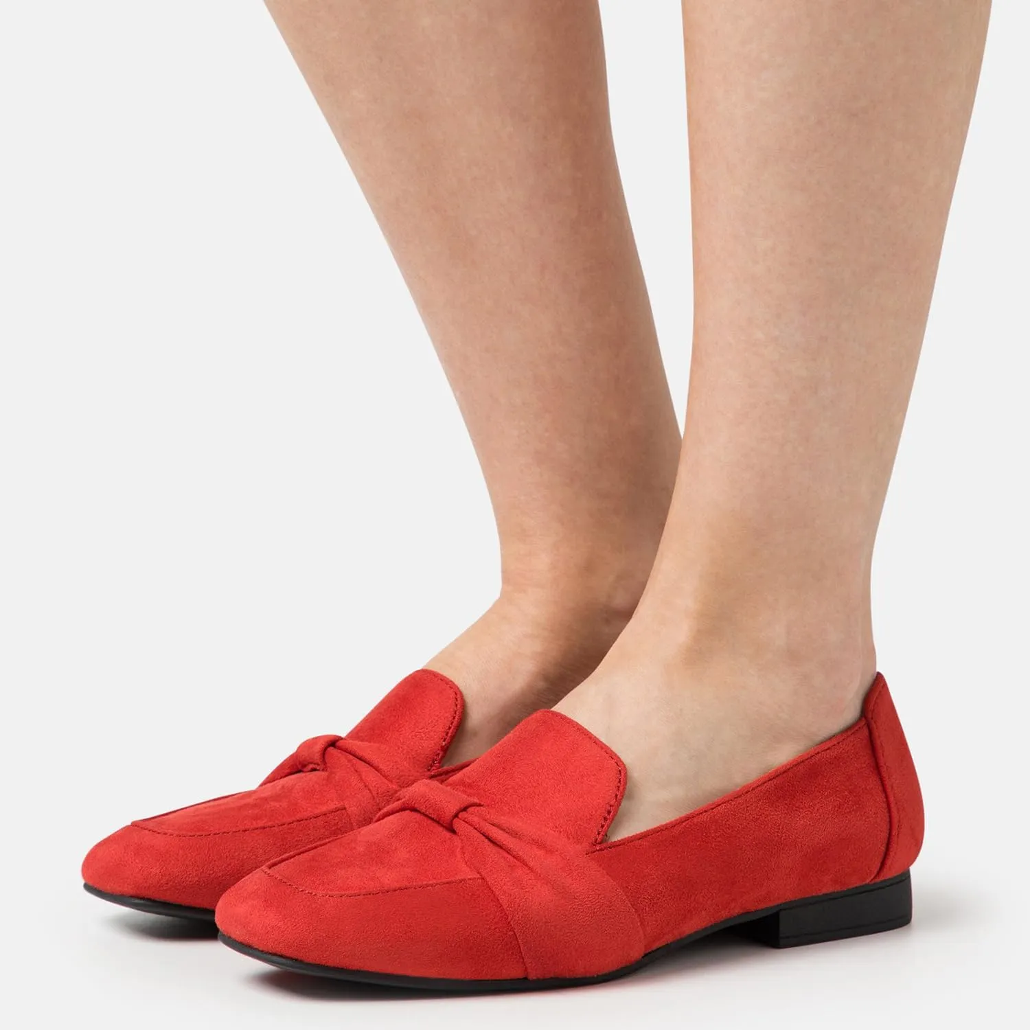MOOMMO Women Flat Heel Square Toe Loafers Bow Suede Slip On Loafer Shoes Comfortable 1 inch Low Chunky Heel Dress Shoes Bow-Knot Casual Office Ladies Driver Loafer Flats Walking 4-11 M US