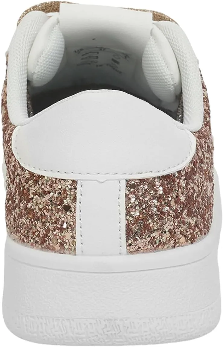 Niluber Star Sneakers for Women Low Top Comfortable Cushioned White Gold Sliver Leopard Platform Sneakers Lace Up Red Glitter Platform Party Shoes