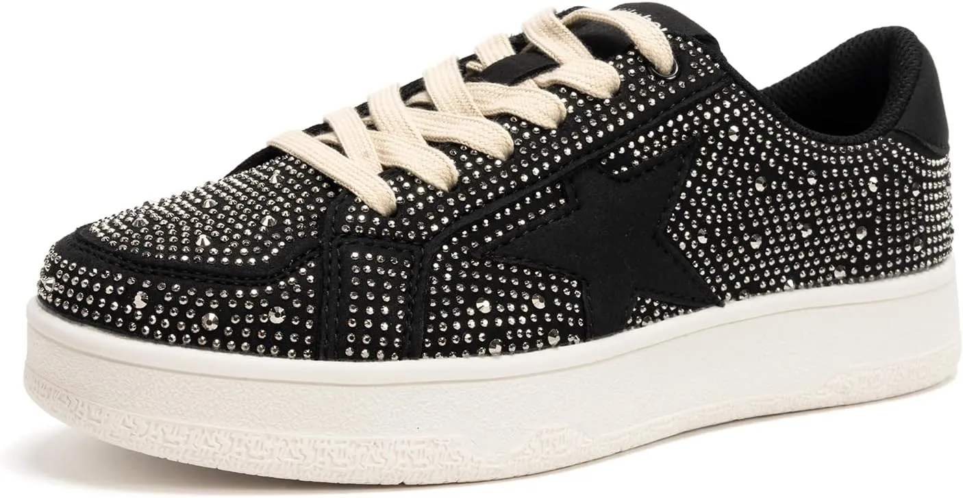 Niluber Star Sneakers for Women Low Top Comfortable Cushioned White Gold Sliver Leopard Platform Sneakers Lace Up Red Glitter Platform Party Shoes