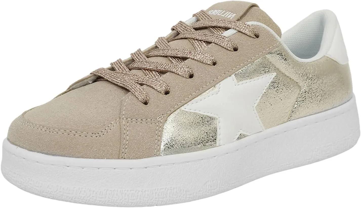 Niluber Star Sneakers for Women Low Top Comfortable Cushioned White Gold Sliver Leopard Platform Sneakers Lace Up Red Glitter Platform Party Shoes