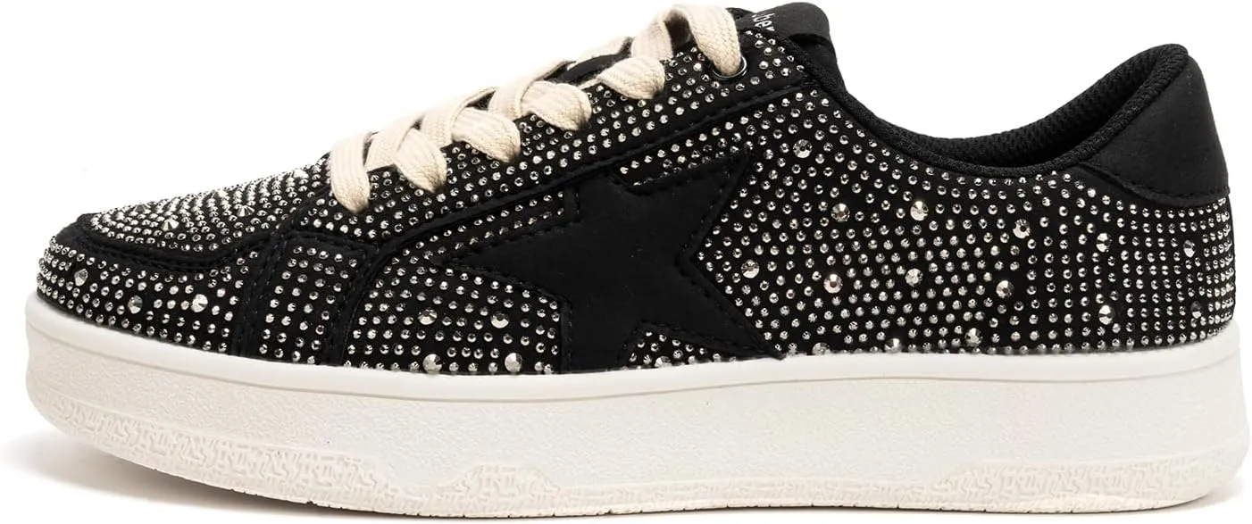 Niluber Star Sneakers for Women Low Top Comfortable Cushioned White Gold Sliver Leopard Platform Sneakers Lace Up Red Glitter Platform Party Shoes