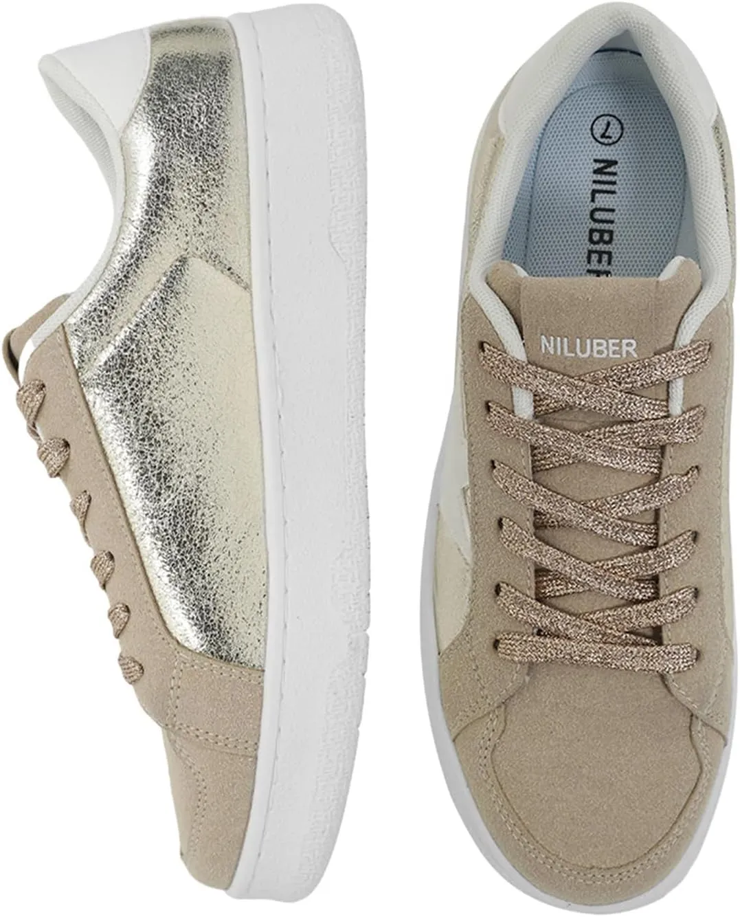 Niluber Star Sneakers for Women Low Top Comfortable Cushioned White Gold Sliver Leopard Platform Sneakers Lace Up Red Glitter Platform Party Shoes