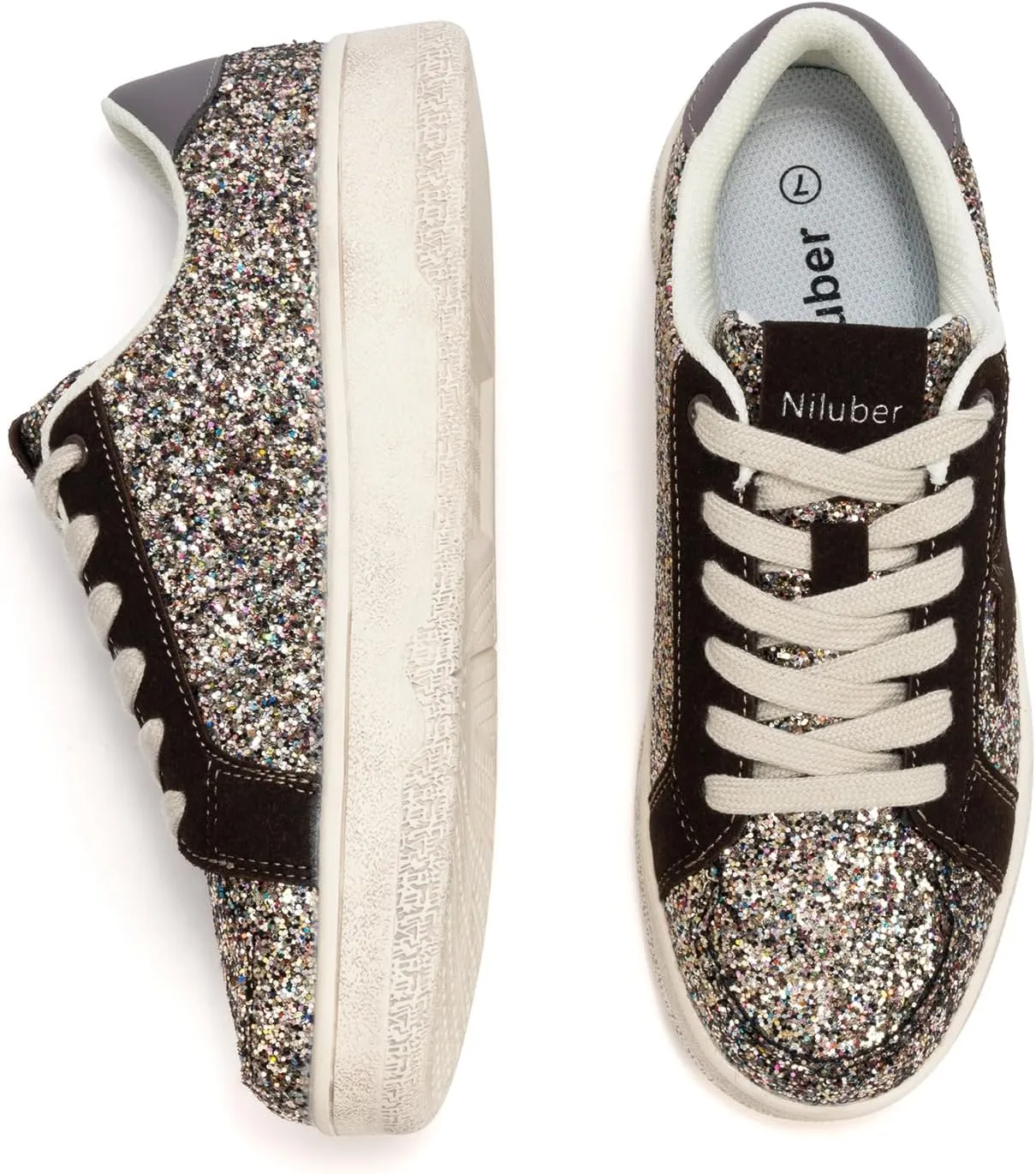 Niluber Star Sneakers for Women Low Top Comfortable Cushioned White Gold Sliver Leopard Platform Sneakers Lace Up Red Glitter Platform Party Shoes