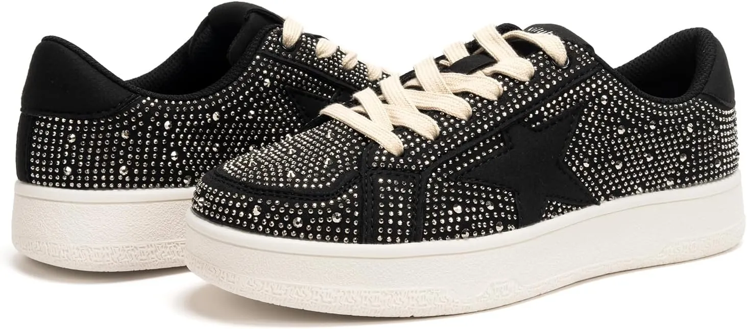 Niluber Star Sneakers for Women Low Top Comfortable Cushioned White Gold Sliver Leopard Platform Sneakers Lace Up Red Glitter Platform Party Shoes