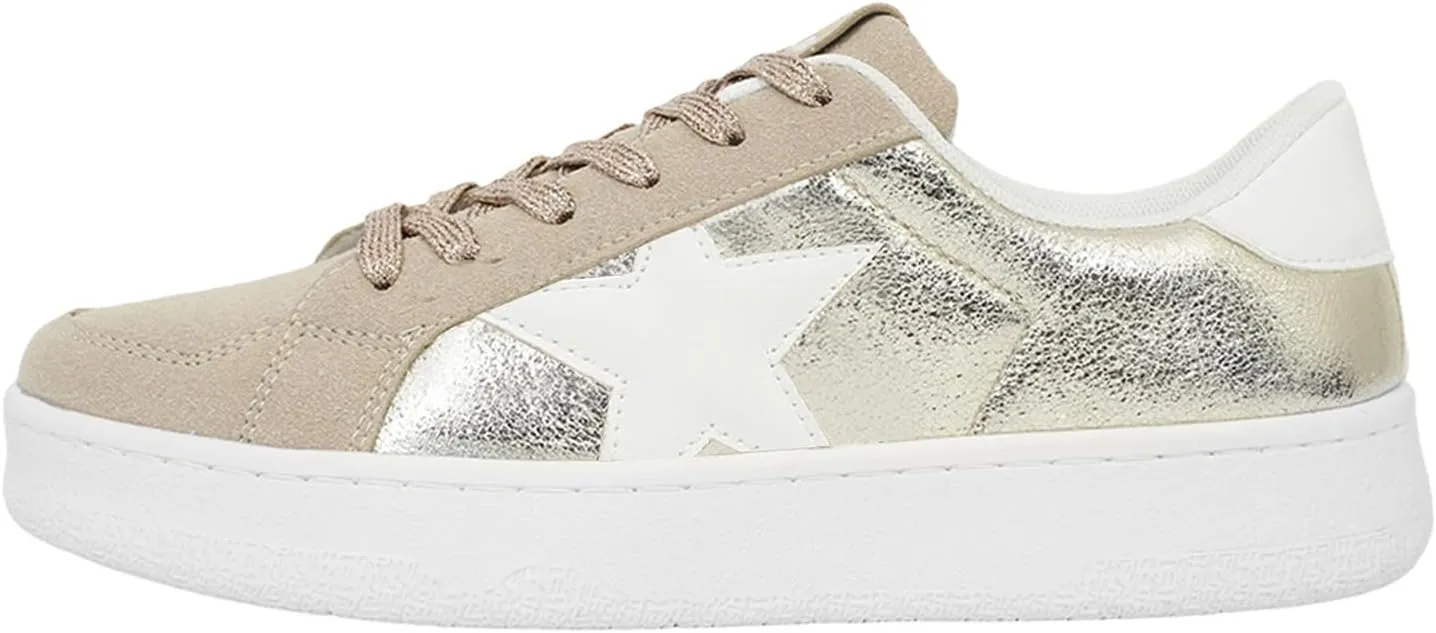 Niluber Star Sneakers for Women Low Top Comfortable Cushioned White Gold Sliver Leopard Platform Sneakers Lace Up Red Glitter Platform Party Shoes