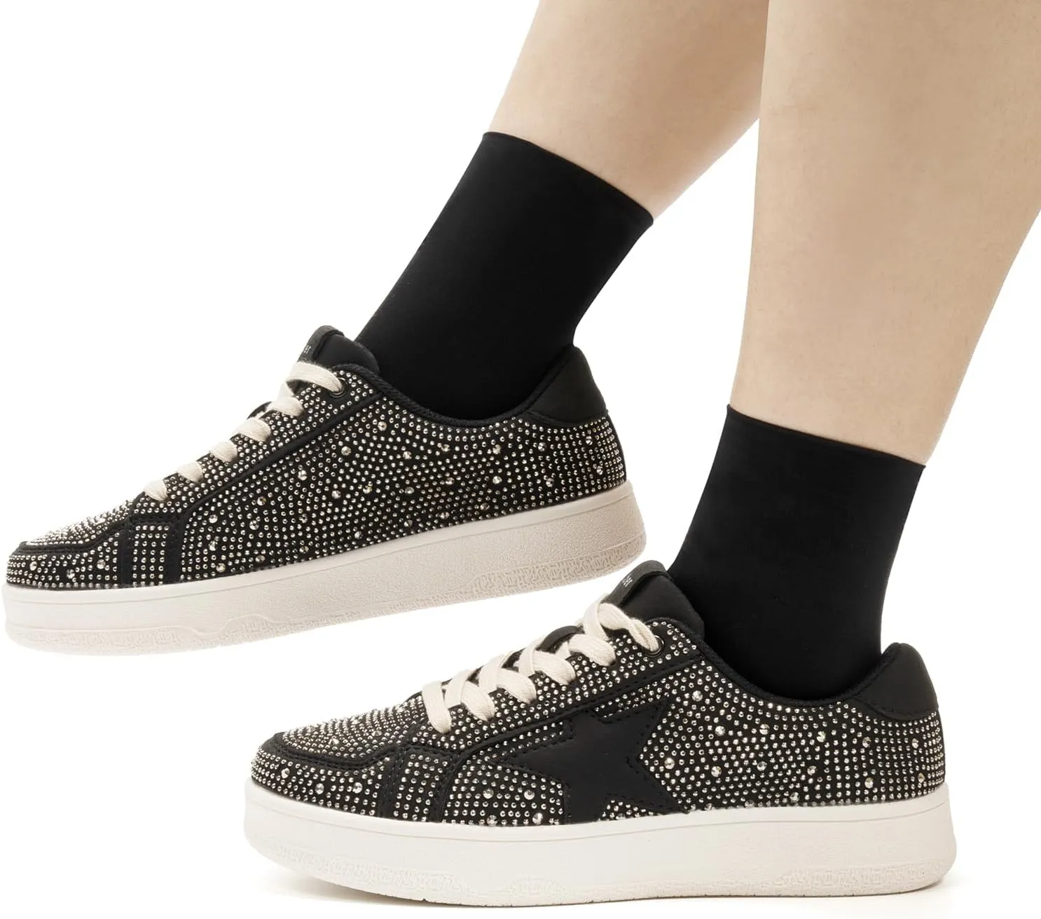 Niluber Star Sneakers for Women Low Top Comfortable Cushioned White Gold Sliver Leopard Platform Sneakers Lace Up Red Glitter Platform Party Shoes