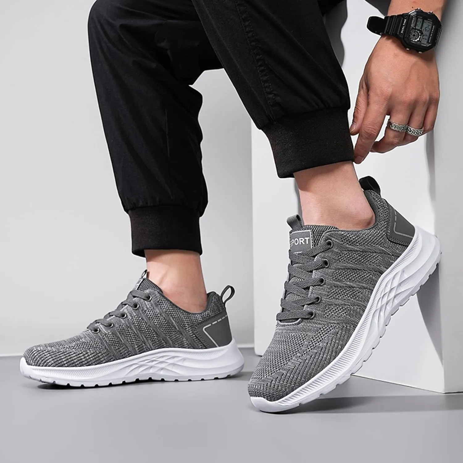 Non Slip Work Sport Shoes for Men Recovery Air Athletic Running Tennis Shoe Lightweight Diabetic Shoes for Men