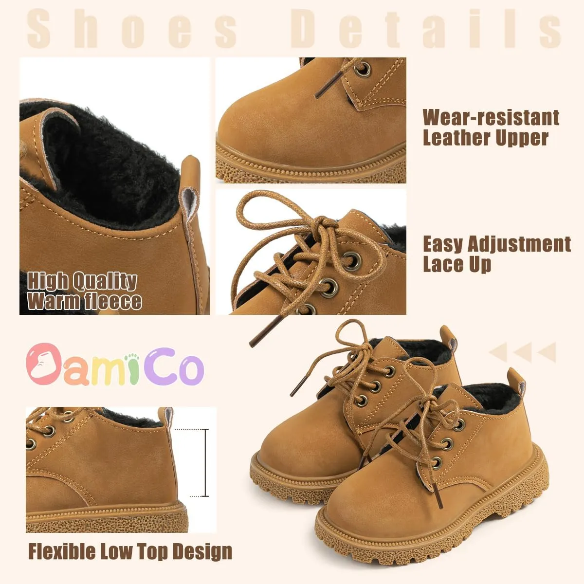 Oamico Toddler Boys Girls Hiking Boots Little Kid Work Boots Outdoor Non Slip Lace Up Winter Snow Ankle Boots