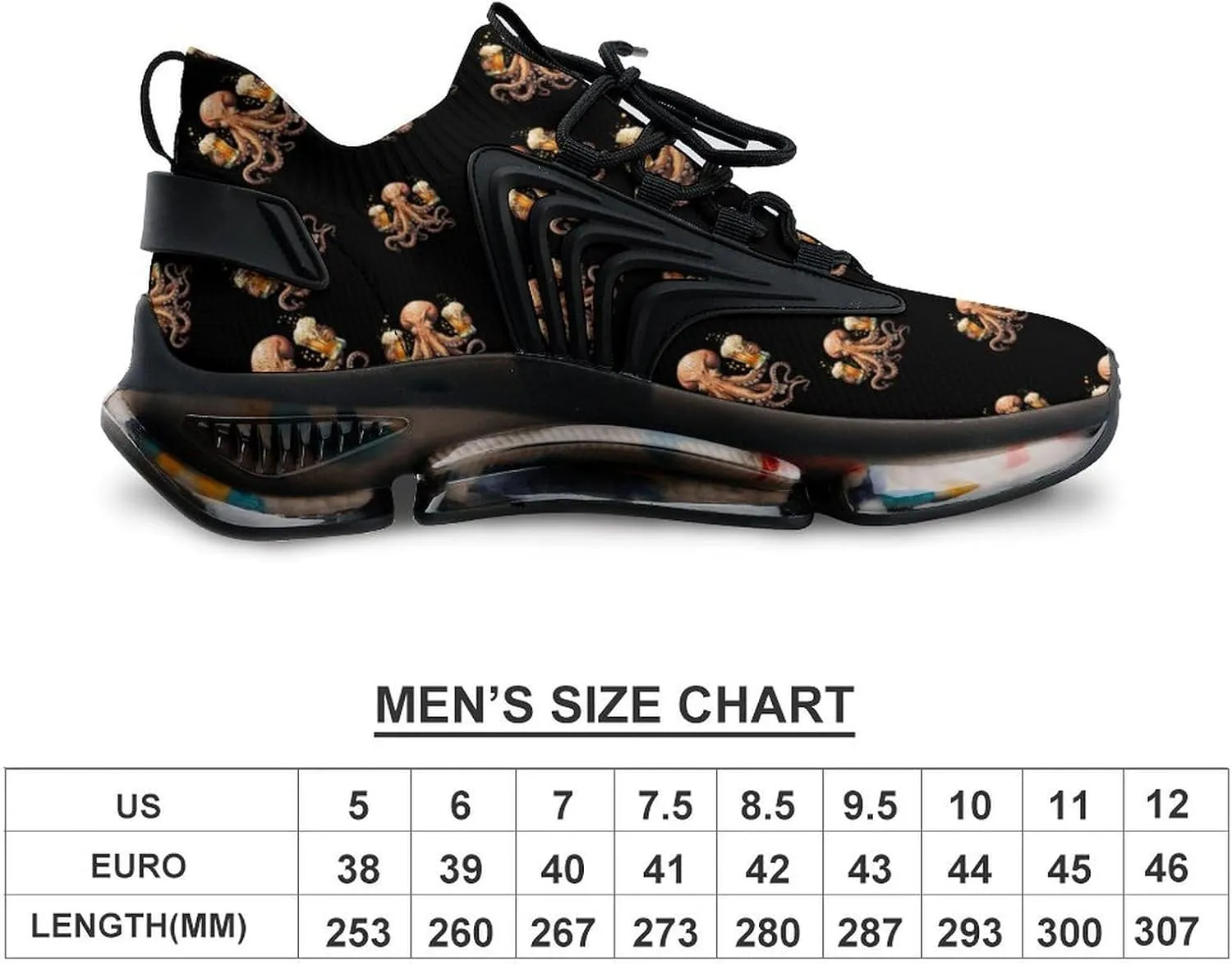 Octopus with Beers Men's Running Shoes Lightweight Walking Shoe Breathable Sneaker