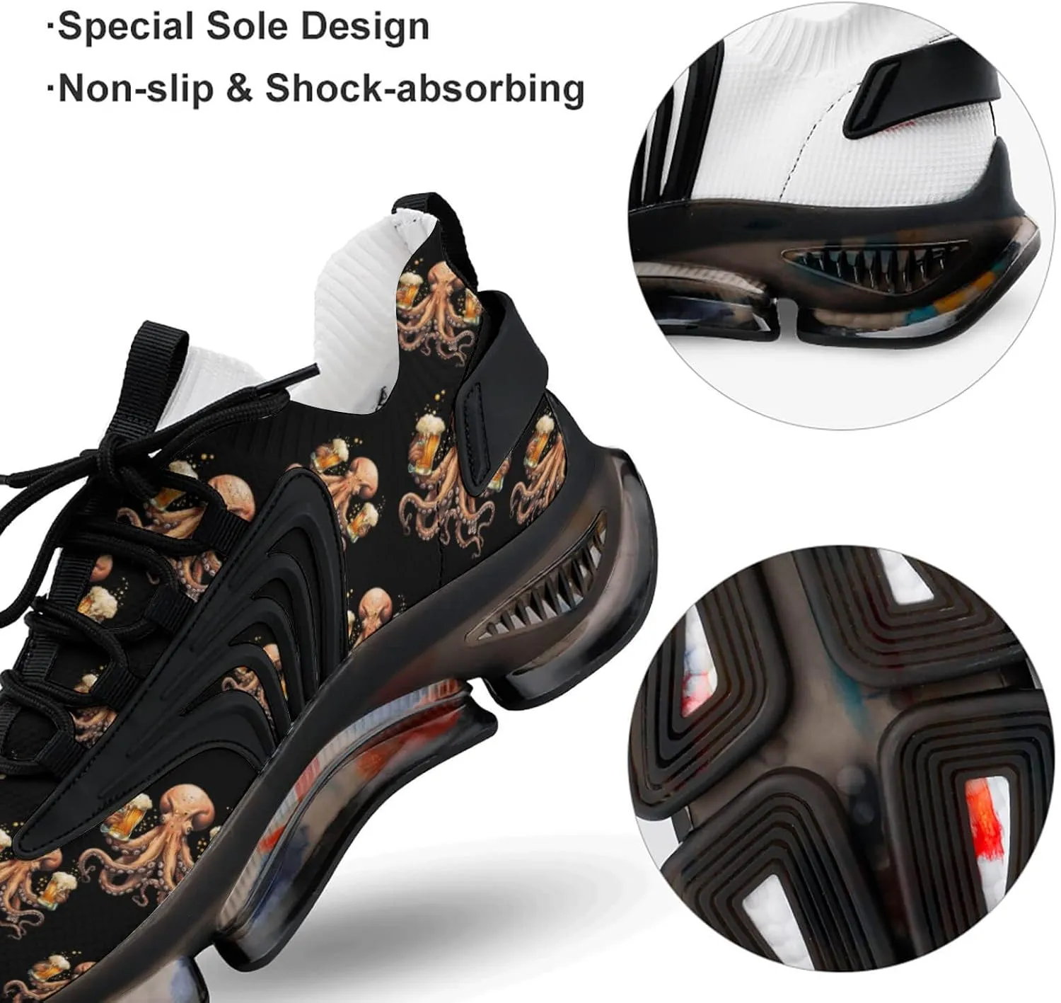 Octopus with Beers Men's Running Shoes Lightweight Walking Shoe Breathable Sneaker