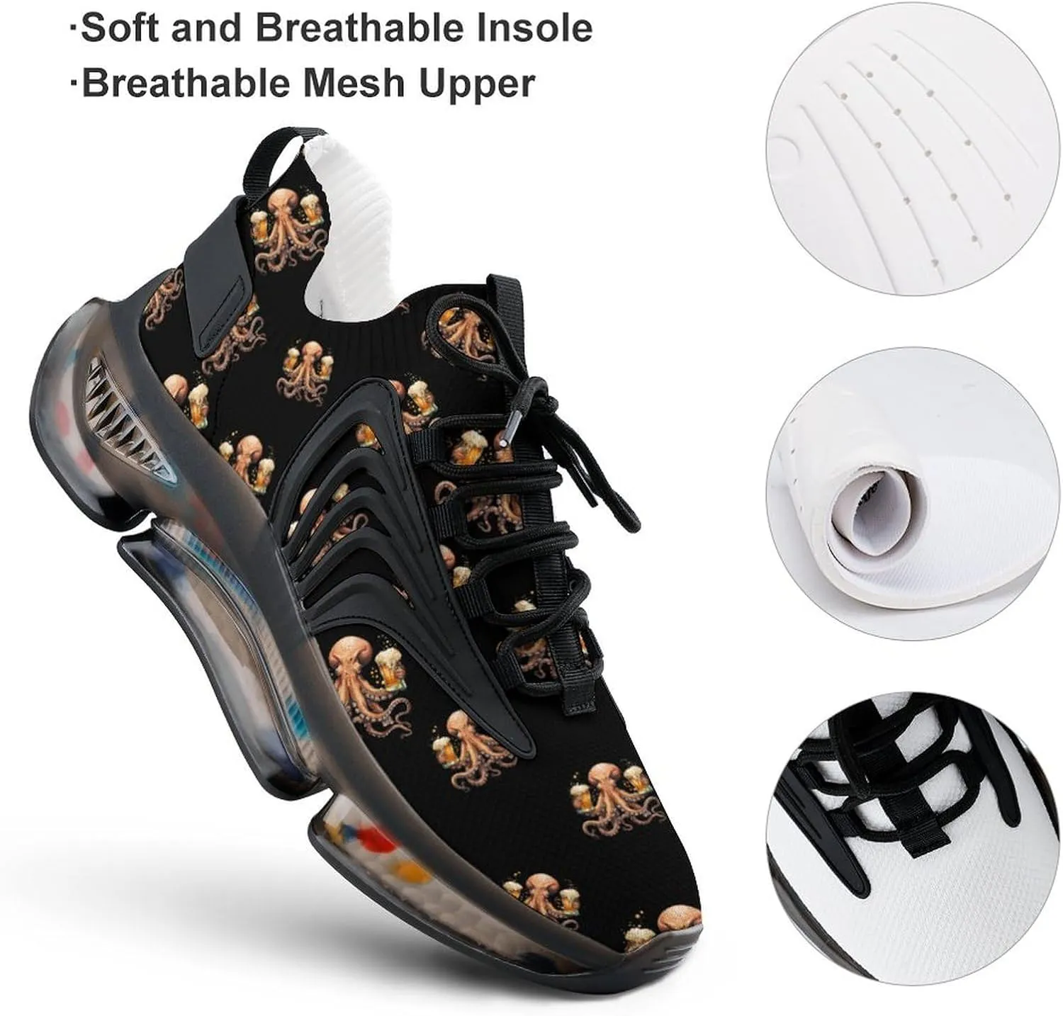Octopus with Beers Men's Running Shoes Lightweight Walking Shoe Breathable Sneaker