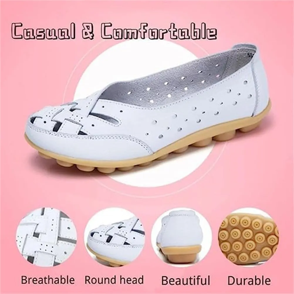 Orthopedic Loafers in Breathable Leather Casual Slip-On Hands-Free Flat Loafer Flats Sandals Slip-On Cutout