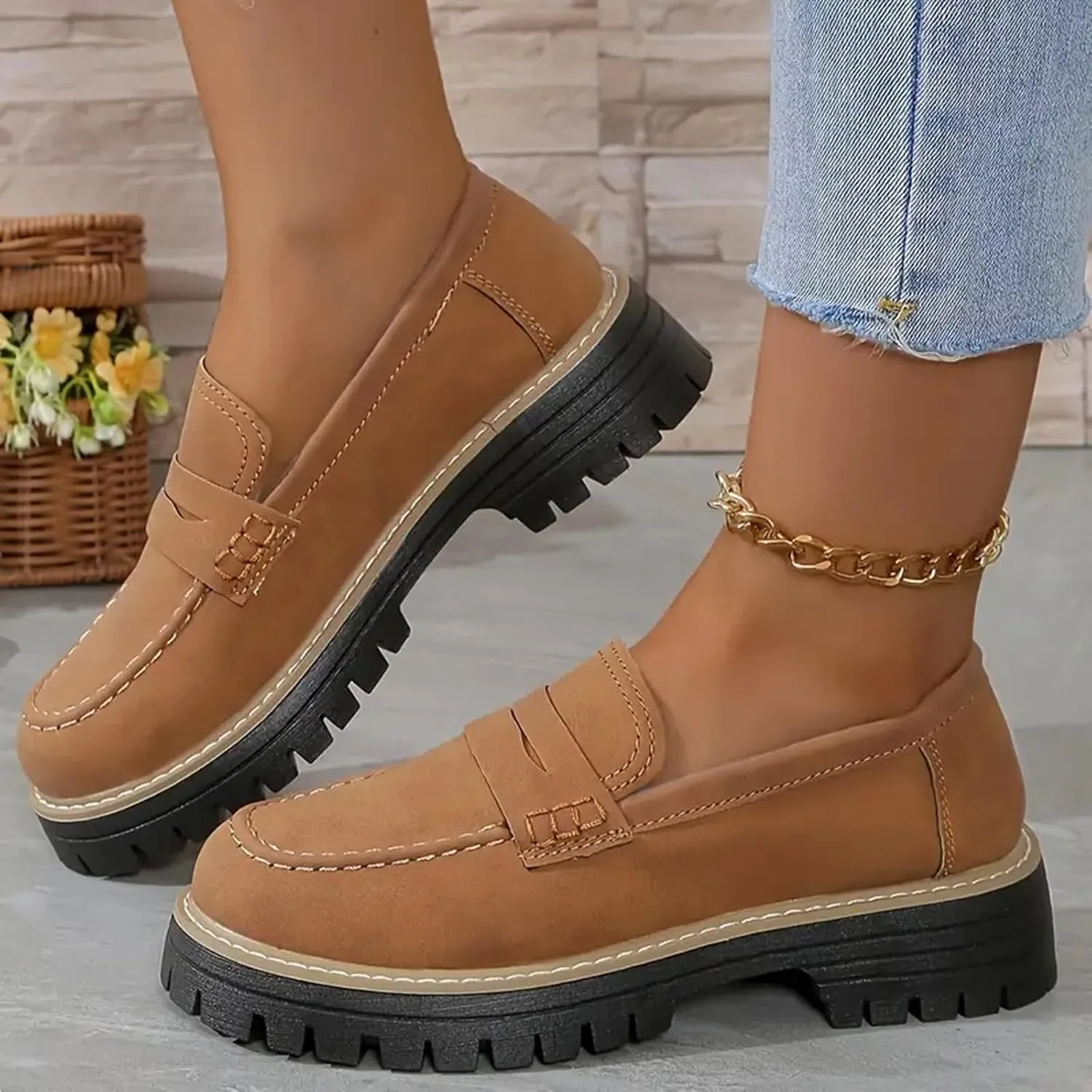 Orthoture-Orthopedic Platform Loafers Comfort Walking Shoes Womens Round Toe Slip on Loafers Lightweight Chunky Heel Shoes