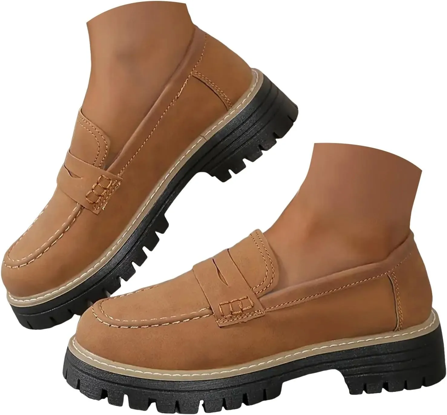 Orthoture-Orthopedic Platform Loafers Comfort Walking Shoes Womens Round Toe Slip on Loafers Lightweight Chunky Heel Shoes