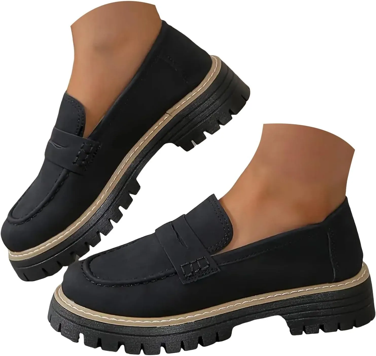 Orthoture-Orthopedic Platform Loafers Womens Round Toe Slip on Loafers Comfort Walking Shoes Lightweight Chunky Heel Loafers