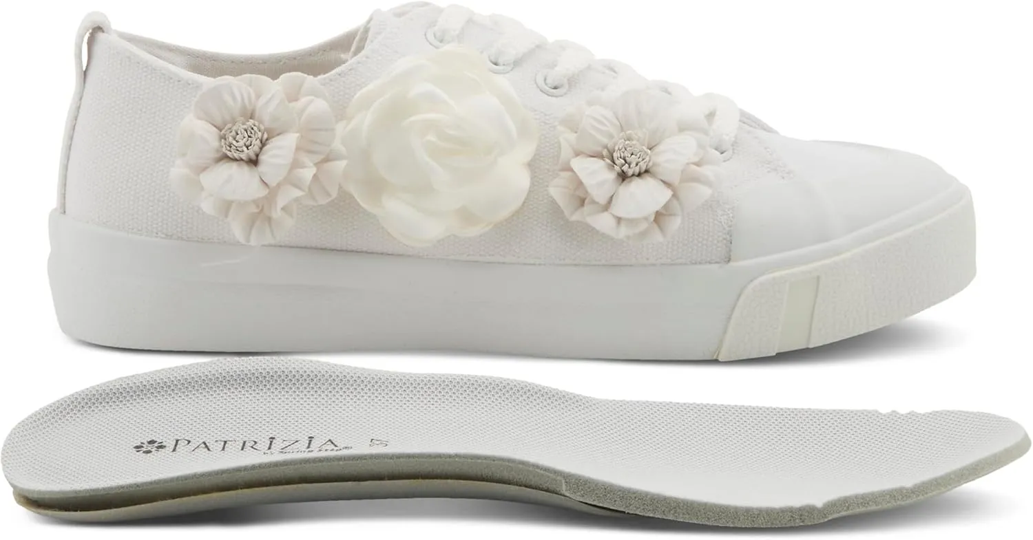 PATRIZIA Women's Fleur Lace-Up Canvas Sneakers - Floral Appliqué, Cushioned Comfort, 3/4" Heel