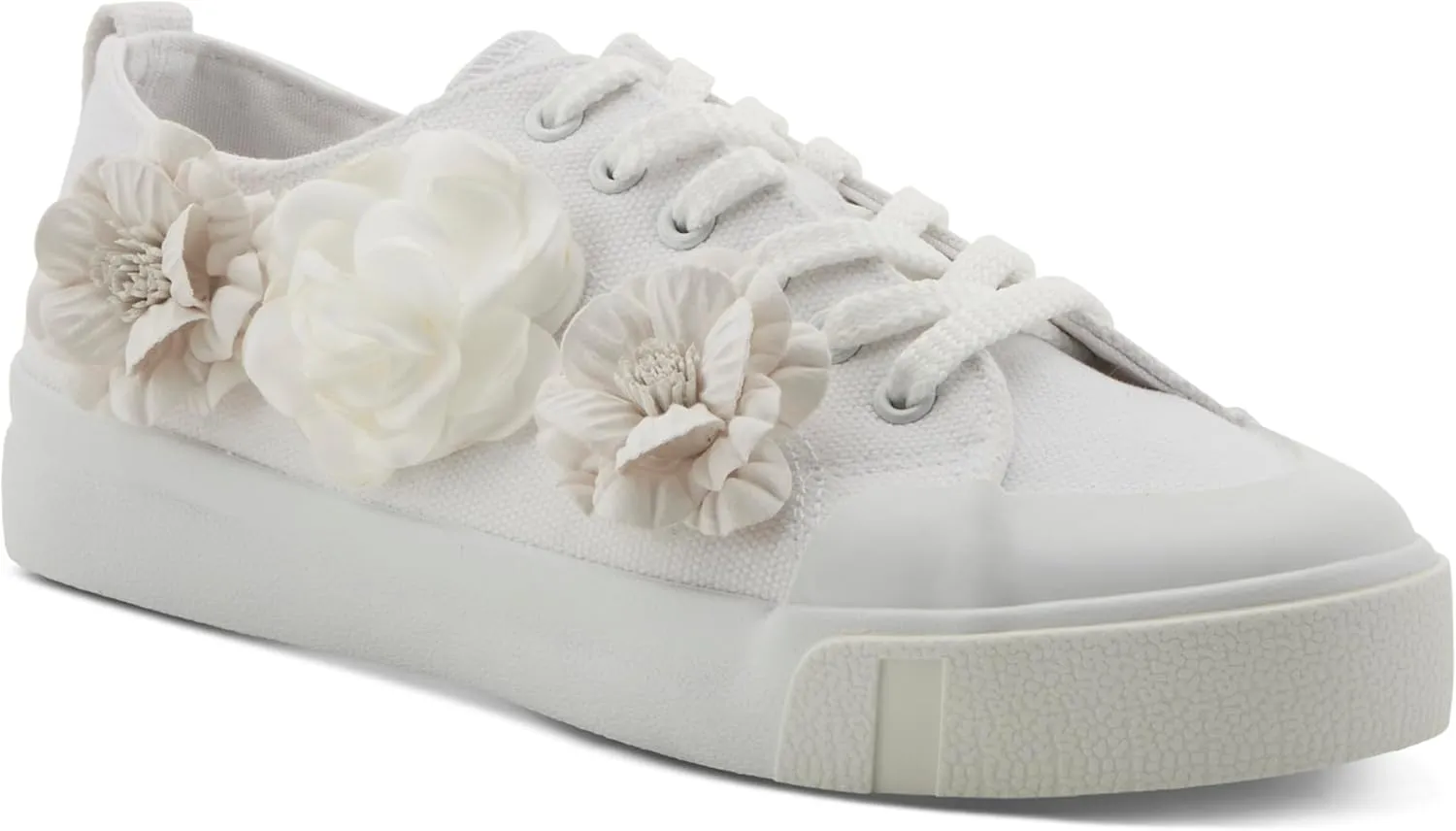 PATRIZIA Women's Fleur Lace-Up Canvas Sneakers - Floral Appliqué, Cushioned Comfort, 3/4" Heel