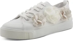 PATRIZIA Women's Fleur Lace-Up Canvas Sneakers - Floral Appliqué, Cushioned Comfort, 3/4" Heel