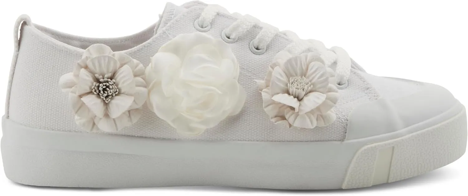 PATRIZIA Women's Fleur Lace-Up Canvas Sneakers - Floral Appliqué, Cushioned Comfort, 3/4" Heel