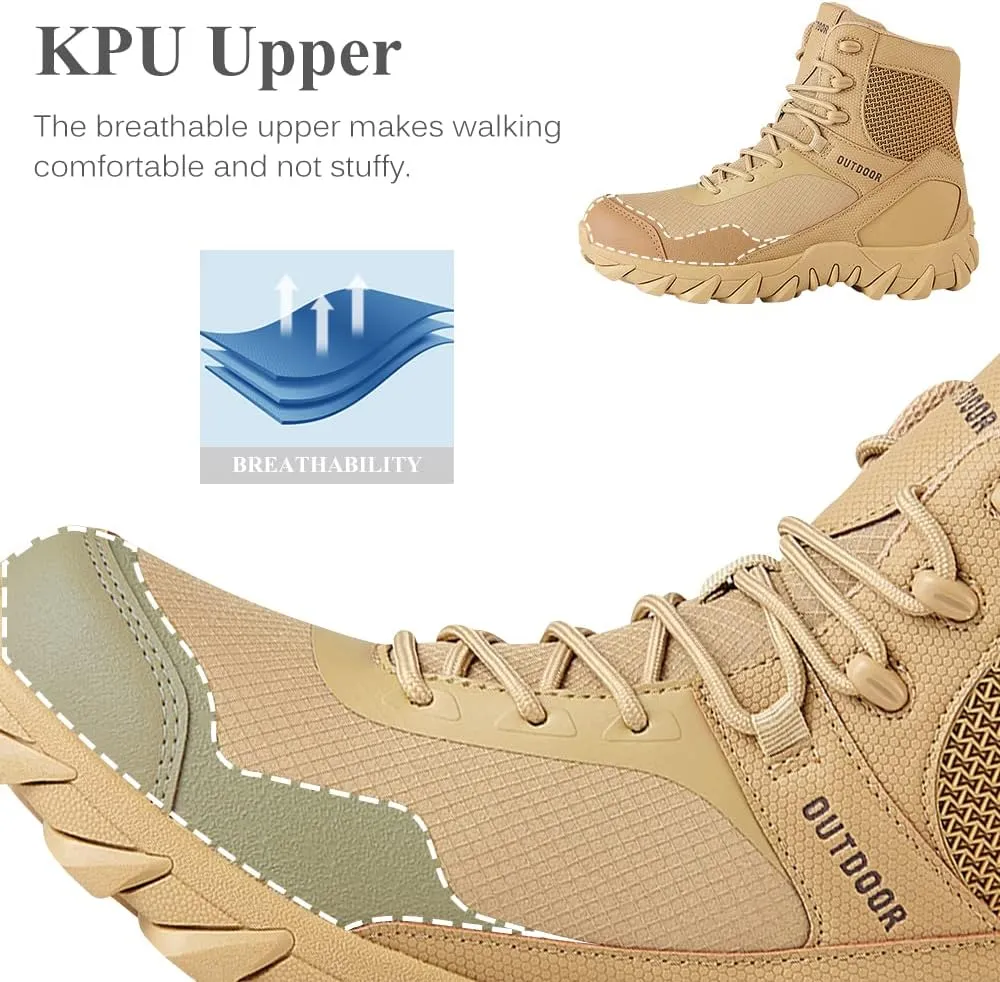 QUNLON Men's military & Tactical Boots Lightweight Combat Boots for Men Breathable Army Jungle Boots Men's Water Resistant Hiking Hunting Outdoor Boots