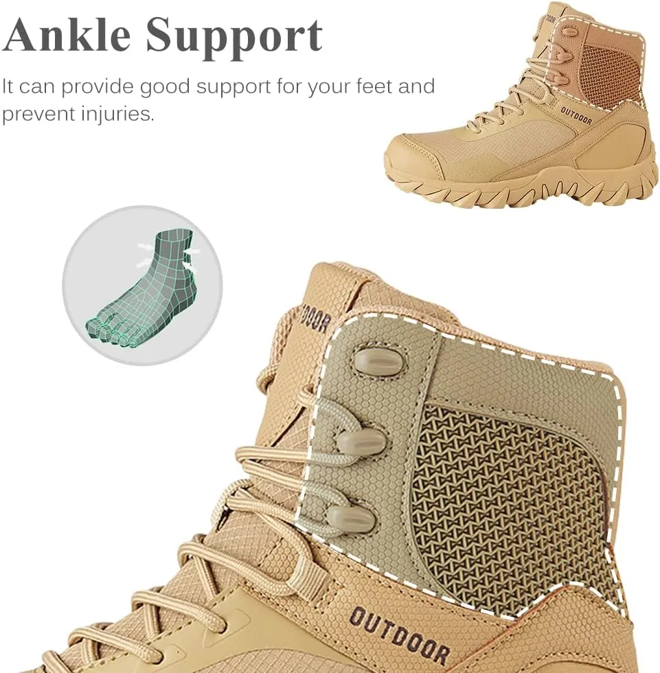 QUNLON Men's military & Tactical Boots Lightweight Combat Boots for Men Breathable Army Jungle Boots Men's Water Resistant Hiking Hunting Outdoor Boots