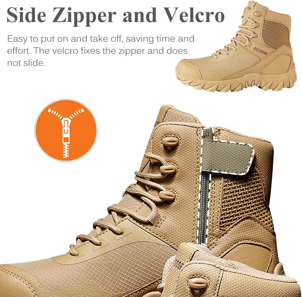 QUNLON Men's military & Tactical Boots Lightweight Combat Boots for Men Breathable Army Jungle Boots Men's Water Resistant Hiking Hunting Outdoor Boots