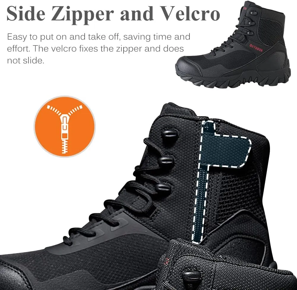 QUNLON Men's military & Tactical Boots Lightweight Combat Boots for Men Breathable Army Jungle Boots Men's Water Resistant Hiking Hunting Outdoor Boots