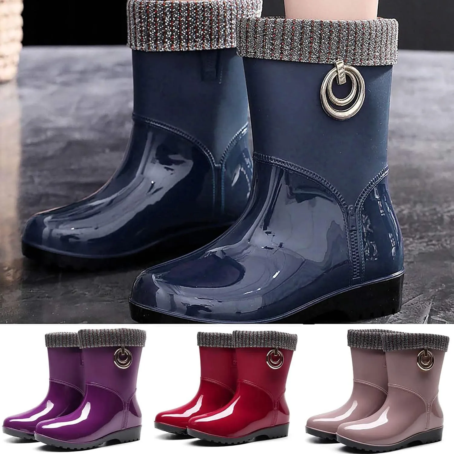Rain Boots Women Women's Mid Calf Rain Boots Waterproof Anti-Slipping Garden Shoes Outdoor Boot for Hunting Farming