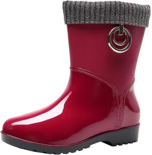 Rain Boots Women Women's Mid Calf Rain Boots Waterproof Anti-Slipping Garden Shoes Outdoor Boot for Hunting Farming