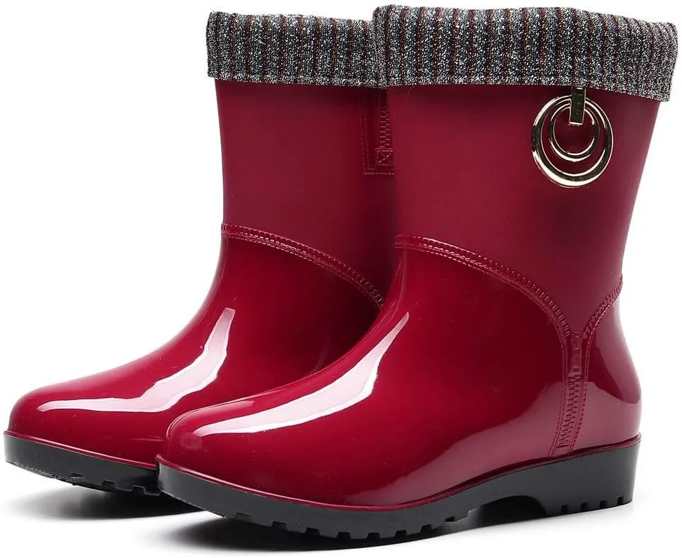 Rain Boots Women Women's Mid Calf Rain Boots Waterproof Anti-Slipping Garden Shoes Outdoor Boot for Hunting Farming