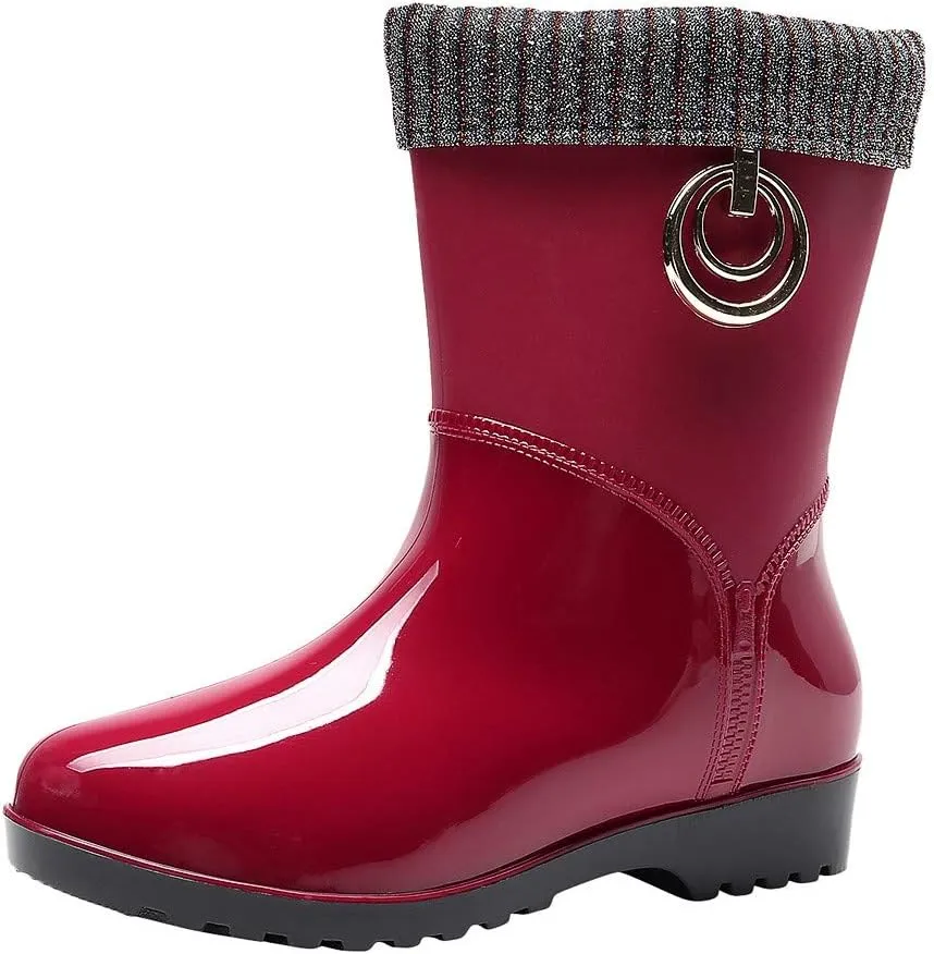 Rain Boots Women Women's Mid Calf Rain Boots Waterproof Anti-Slipping Garden Shoes Outdoor Boot for Hunting Farming
