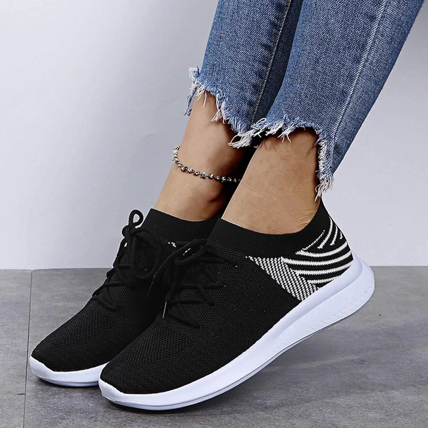 SBGMoSJ Running Shoes for Women Wide Toe Box Women's Slip On Tennis Shoes Size 8 Hiking Shoes for Women Extra Wide White Sneakers for Women Womens Black Sneakers Wide Width