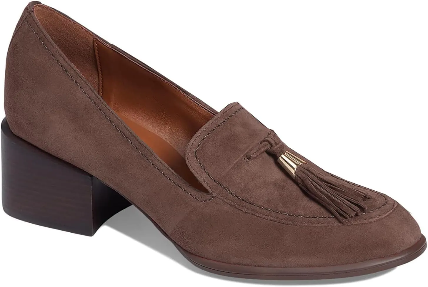 SHODENSE Women Round Toe Chunky Heel Loafers Tassel Slip On Suede Loafer Pumps Fringed Vintage 2 inch Mid Block Heel Dress Shoes with Tassels Comfortable Office Ladies Casual Walking 4-11 M US
