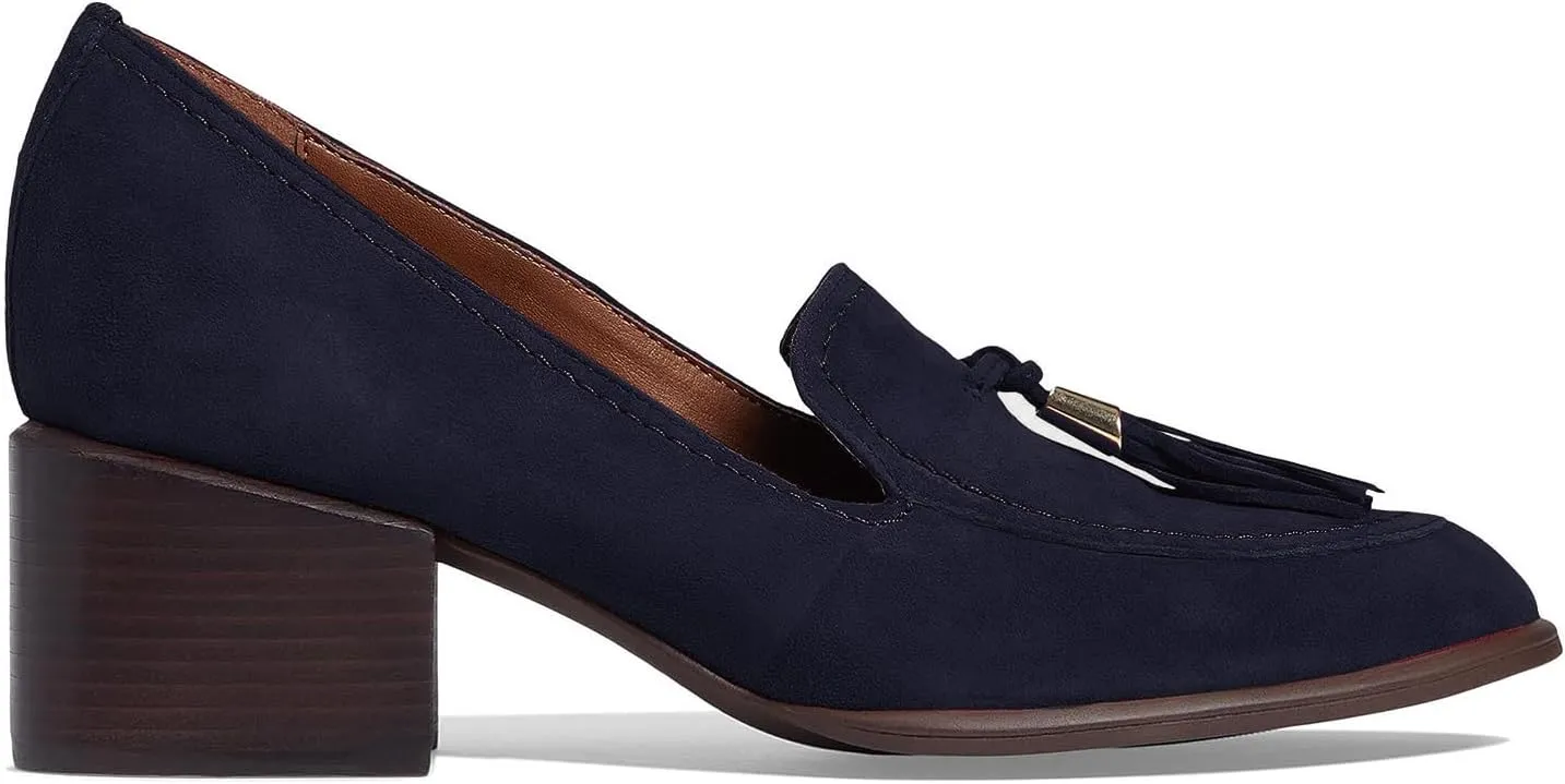 SHODENSE Women Round Toe Chunky Heel Loafers Tassel Slip On Suede Loafer Pumps Fringed Vintage 2 inch Mid Block Heel Dress Shoes with Tassels Comfortable Office Ladies Casual Walking 4-11 M US