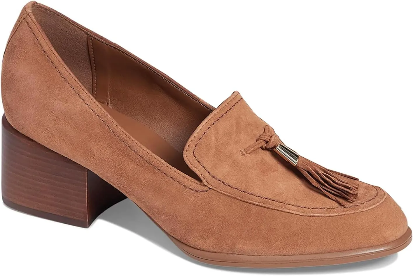 SHODENSE Women Round Toe Chunky Heel Loafers Tassel Slip On Suede Loafer Pumps Fringed Vintage 2 inch Mid Block Heel Dress Shoes with Tassels Comfortable Office Ladies Casual Walking 4-11 M US