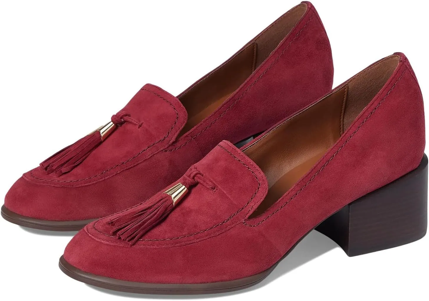 SHODENSE Women Round Toe Chunky Heel Loafers Tassel Slip On Suede Loafer Pumps Fringed Vintage 2 inch Mid Block Heel Dress Shoes with Tassels Comfortable Office Ladies Casual Walking 4-11 M US