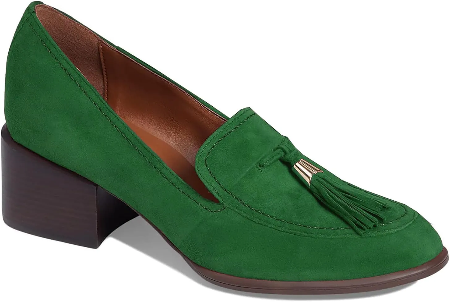 SHODENSE Women Round Toe Chunky Heel Loafers Tassel Slip On Suede Loafer Pumps Fringed Vintage 2 inch Mid Block Heel Dress Shoes with Tassels Comfortable Office Ladies Casual Walking 4-11 M US