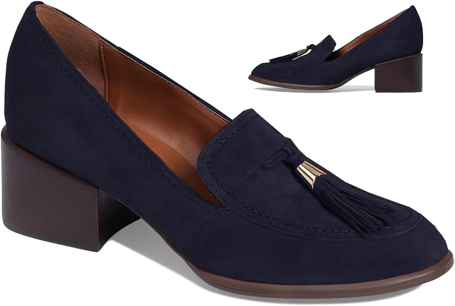 SHODENSE Women Round Toe Chunky Heel Loafers Tassel Slip On Suede Loafer Pumps Fringed Vintage 2 inch Mid Block Heel Dress Shoes with Tassels Comfortable Office Ladies Casual Walking 4-11 M US