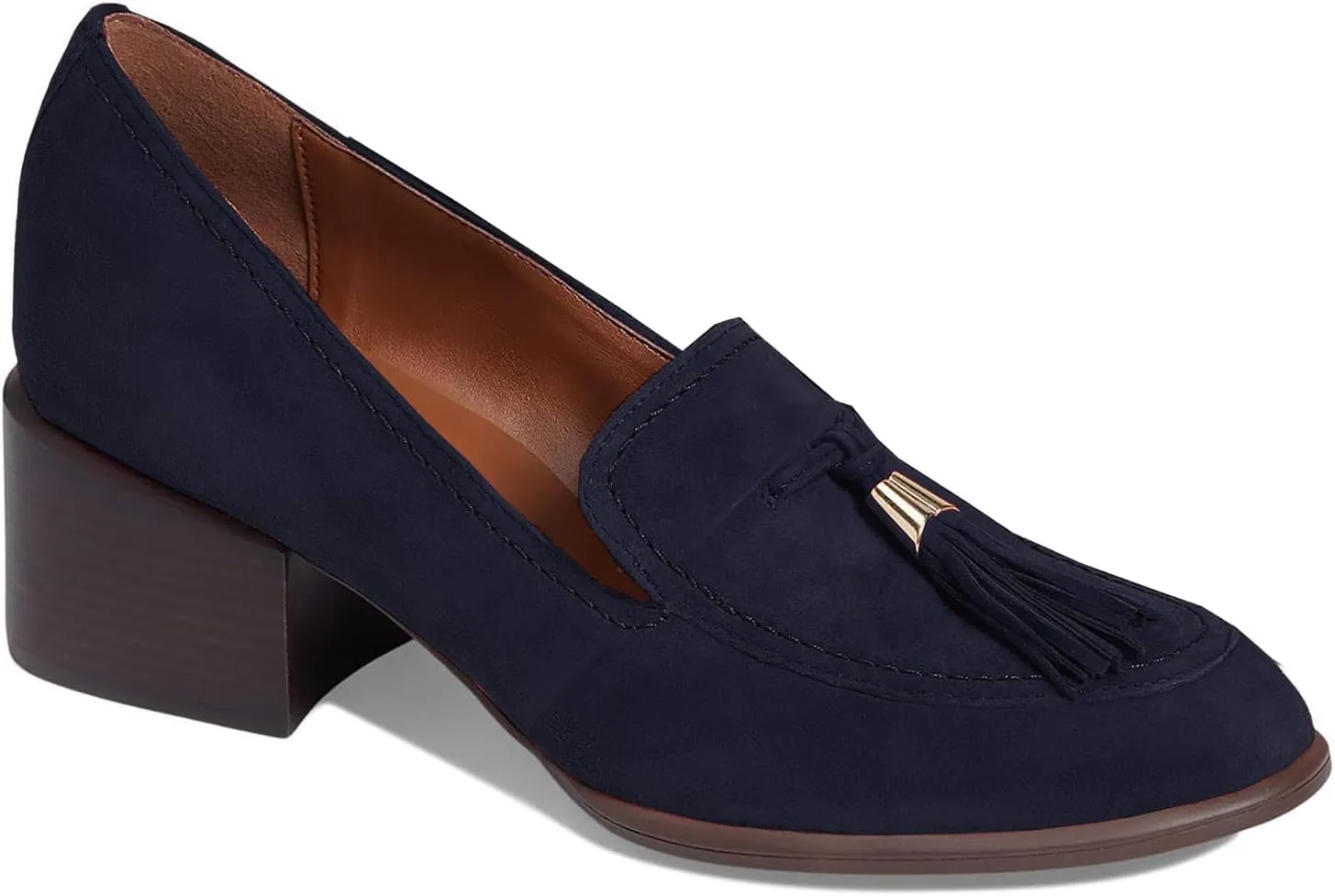 SHODENSE Women Round Toe Chunky Heel Loafers Tassel Slip On Suede Loafer Pumps Fringed Vintage 2 inch Mid Block Heel Dress Shoes with Tassels Comfortable Office Ladies Casual Walking 4-11 M US
