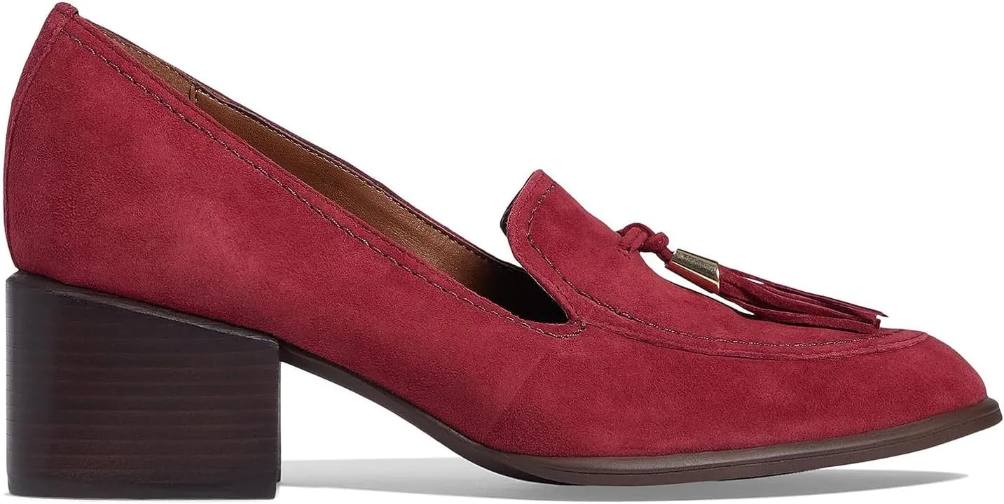 SHODENSE Women Round Toe Chunky Heel Loafers Tassel Slip On Suede Loafer Pumps Fringed Vintage 2 inch Mid Block Heel Dress Shoes with Tassels Comfortable Office Ladies Casual Walking 4-11 M US