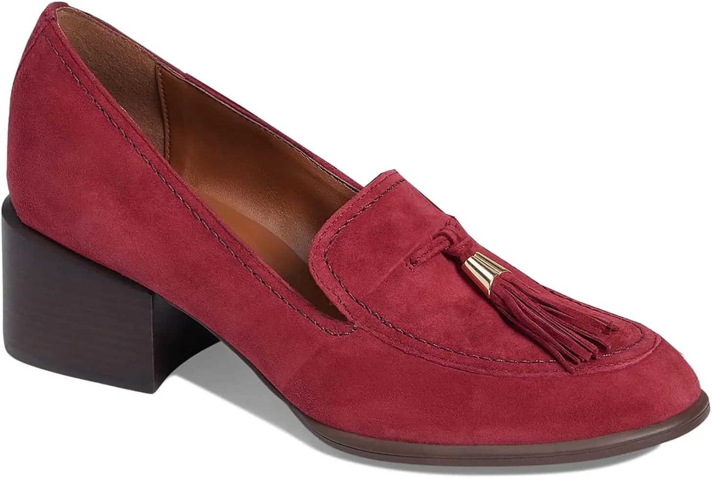 SHODENSE Women Round Toe Chunky Heel Loafers Tassel Slip On Suede Loafer Pumps Fringed Vintage 2 inch Mid Block Heel Dress Shoes with Tassels Comfortable Office Ladies Casual Walking 4-11 M US
