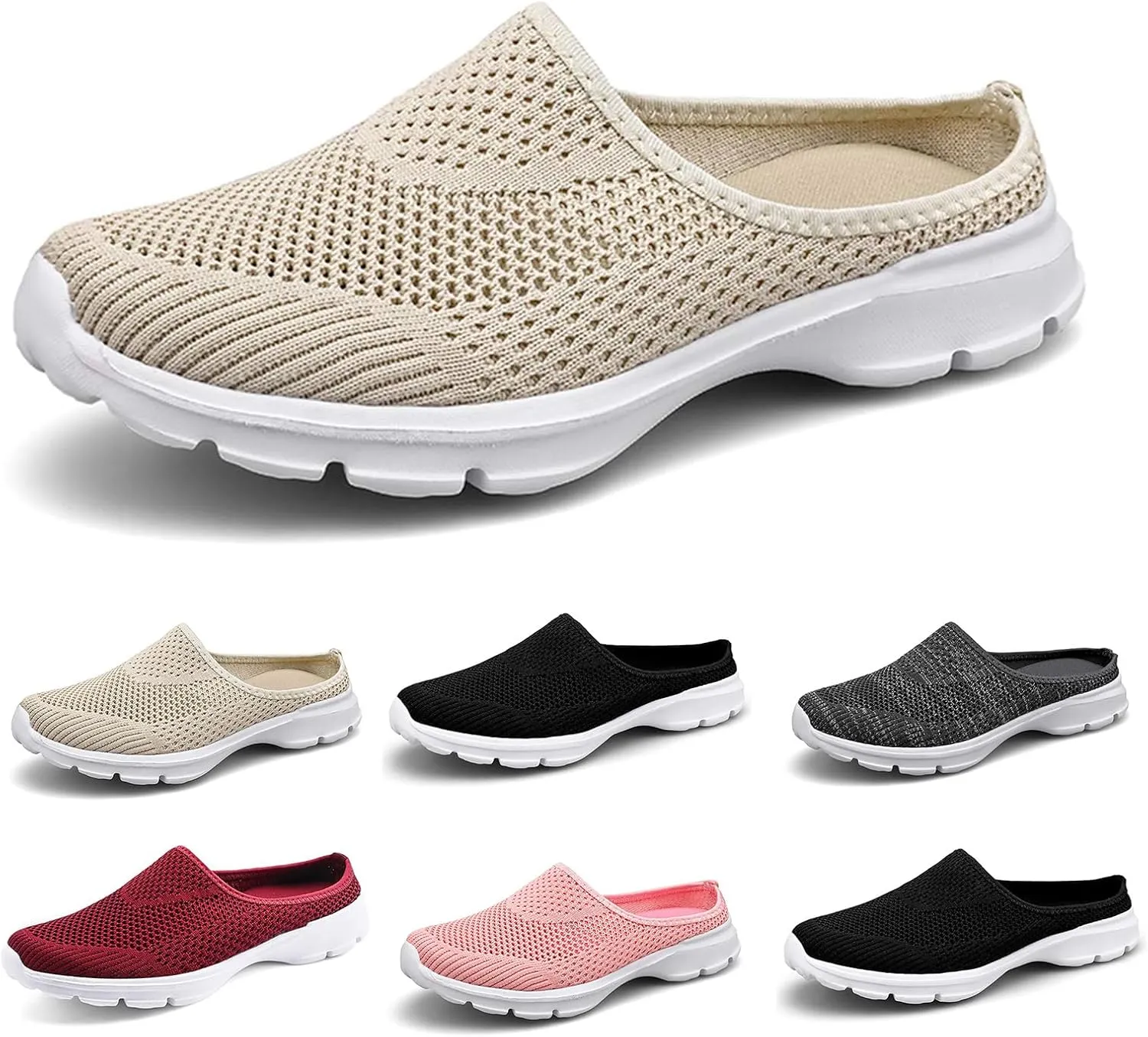 Slip On Mules & Clogs for Womens Breathable Mesh Walking Mules Sneakers Lightweight Open Back Slip On Shoes Closed Toe Slides Summer Breathable Slippers