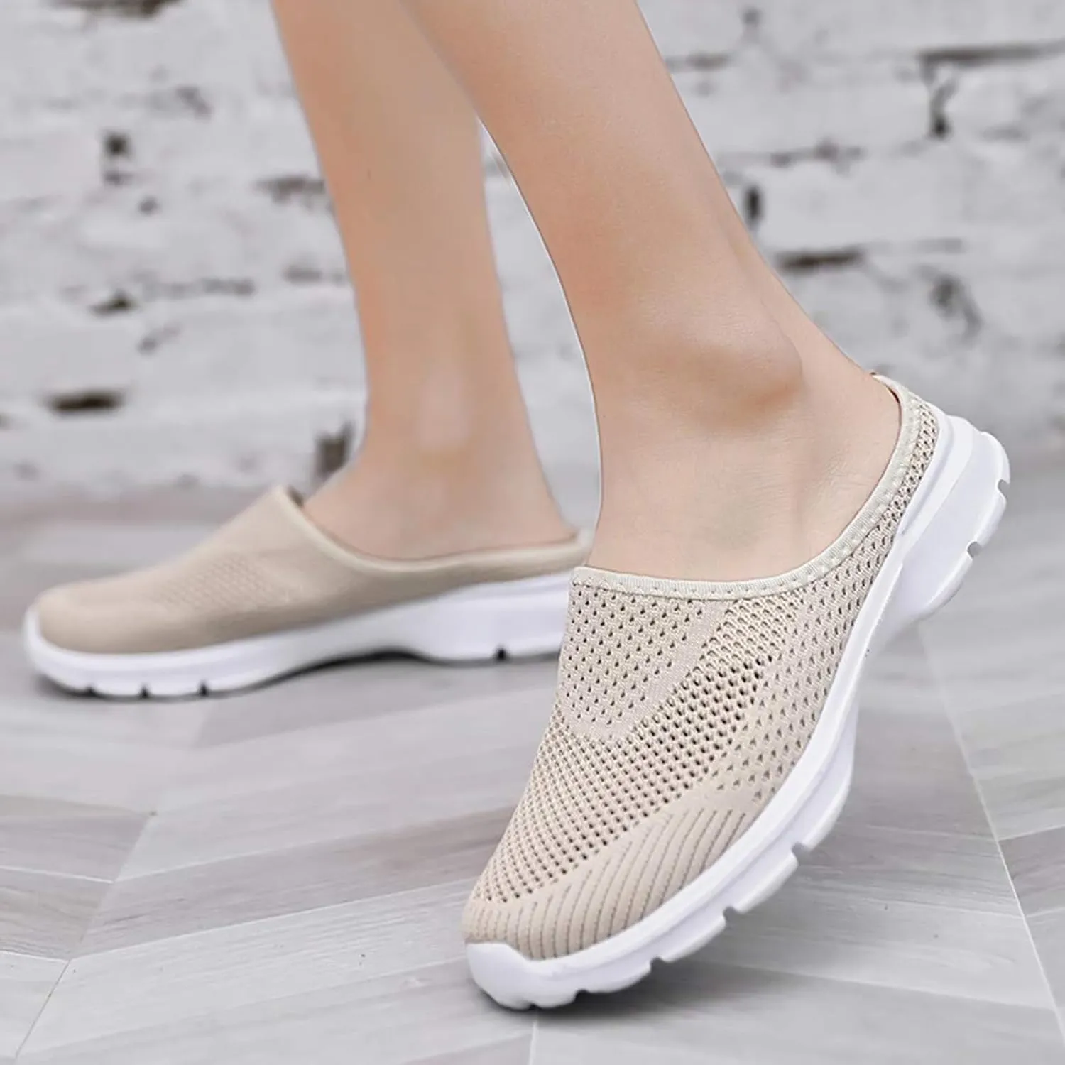 Slip On Mules & Clogs for Womens Breathable Mesh Walking Mules Sneakers Lightweight Open Back Slip On Shoes Closed Toe Slides Summer Breathable Slippers