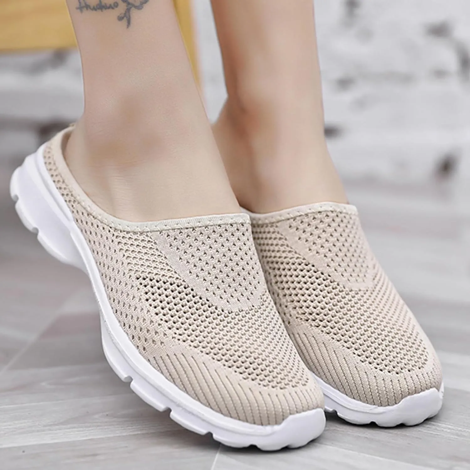 Slip On Mules & Clogs for Womens Breathable Mesh Walking Mules Sneakers Lightweight Open Back Slip On Shoes Closed Toe Slides Summer Breathable Slippers