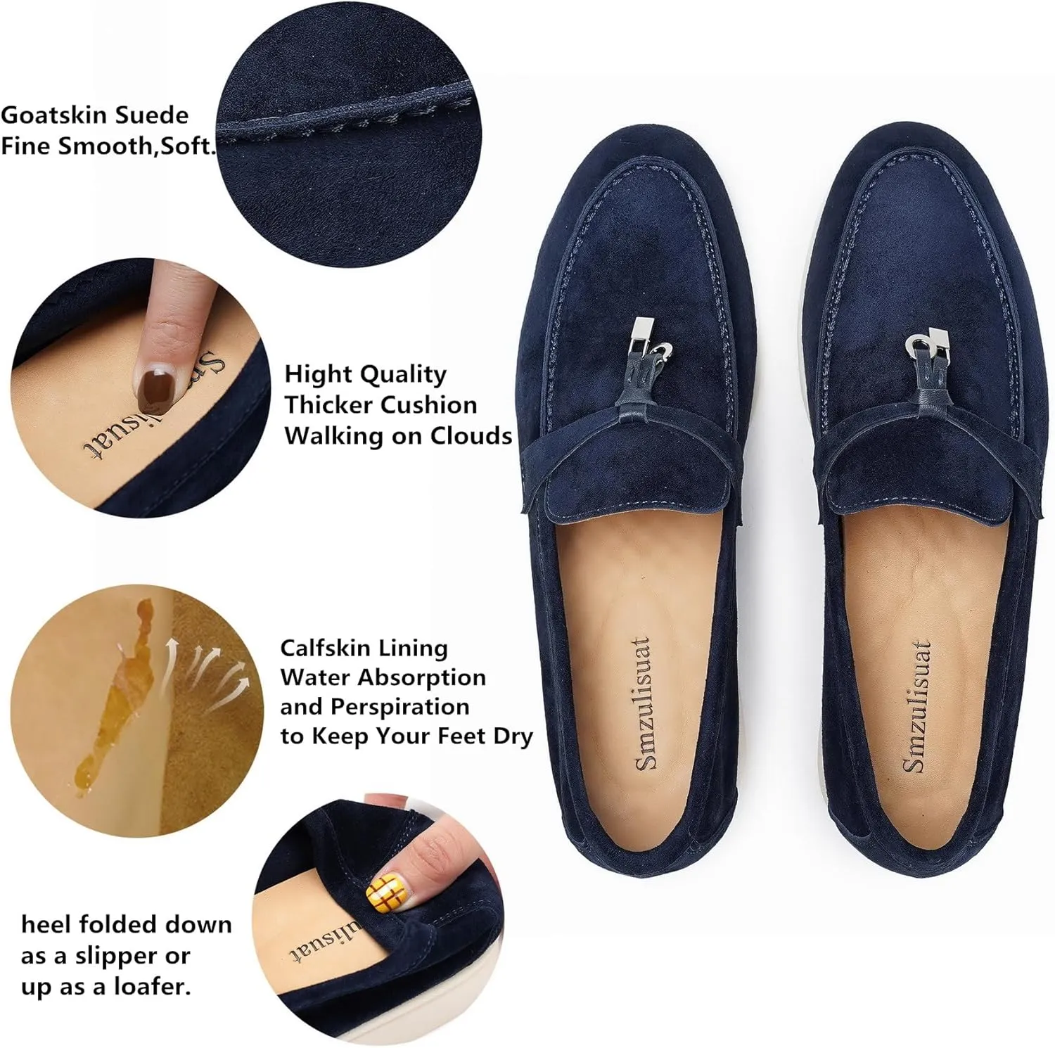 Slip-On Penny Loafers for Women, Suede Upper with Genuine Leather Lining Comfort Casual Dressy Walking Shoes