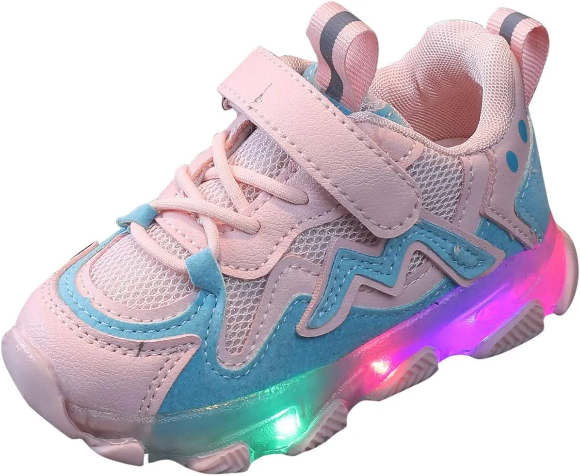 Sneakers for Girls Light Up Running Shoes with Hook and Loop Lightweight Breathable Anti-Slip LED Flashing Sneakers for Kids