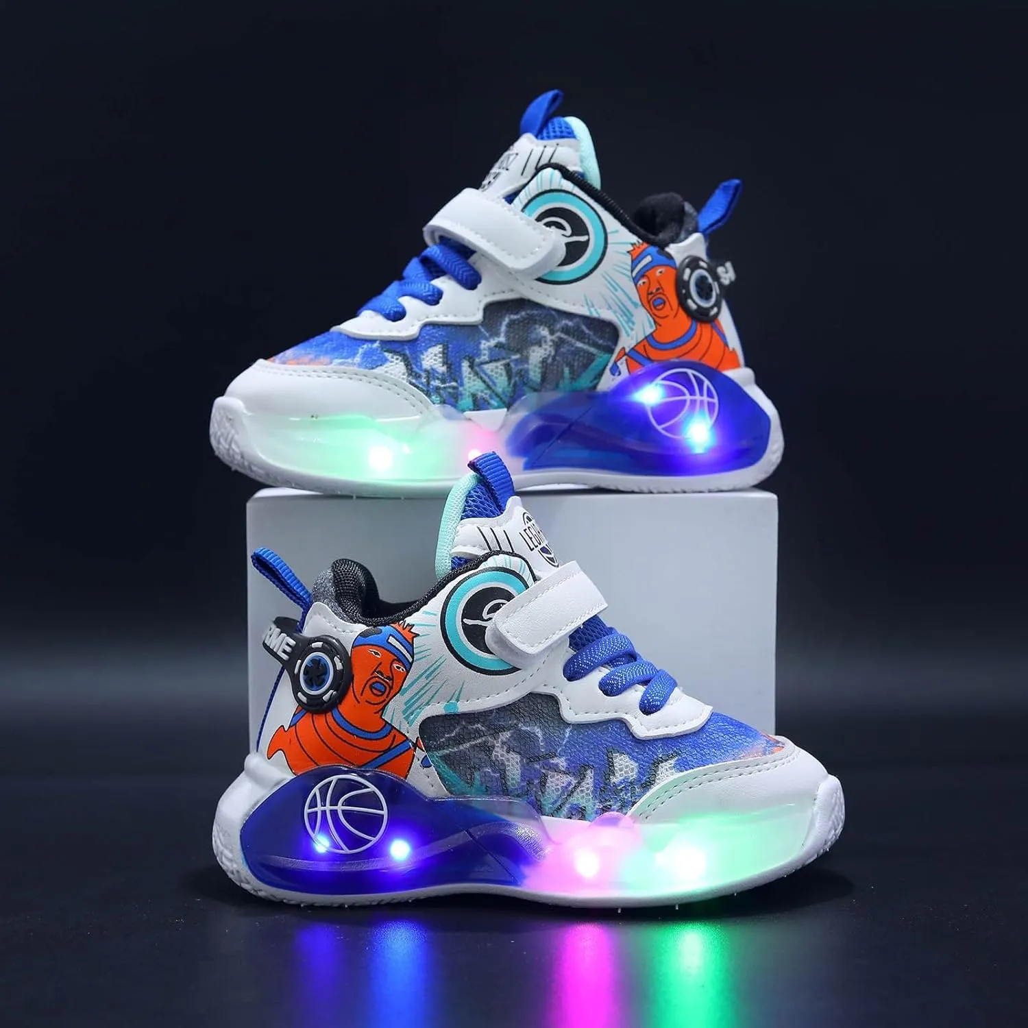 Sneakers for Girls Luminous Breathable Light Up Shoes for Kids Hook and Loop Flashing Comfortable Running Walking Shoes