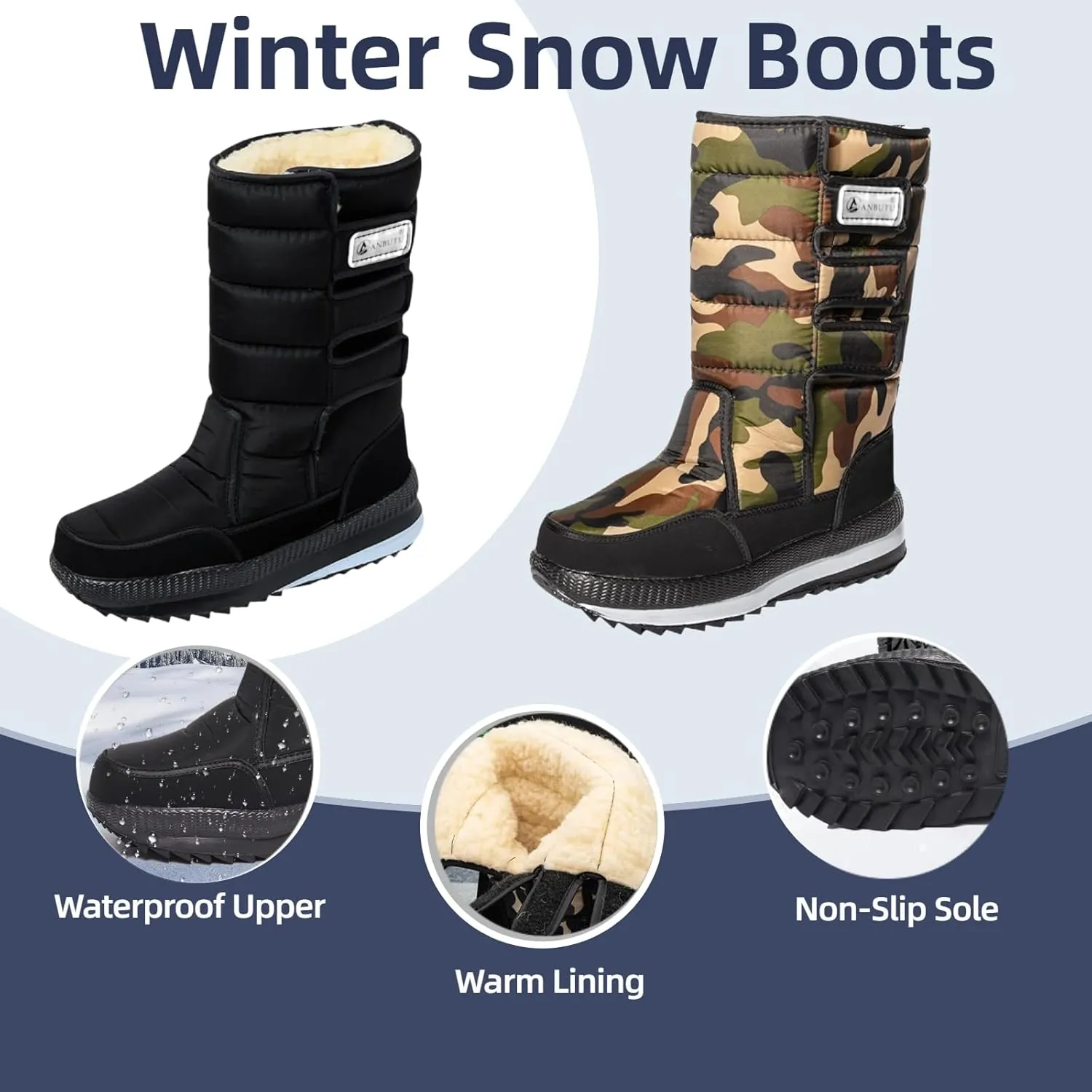 Snow Boots for Women Waterproof Warm Fur Lined Boots Winter Hiking Boots Non-Slip Comfortable Mid Calf Outdoor Boots