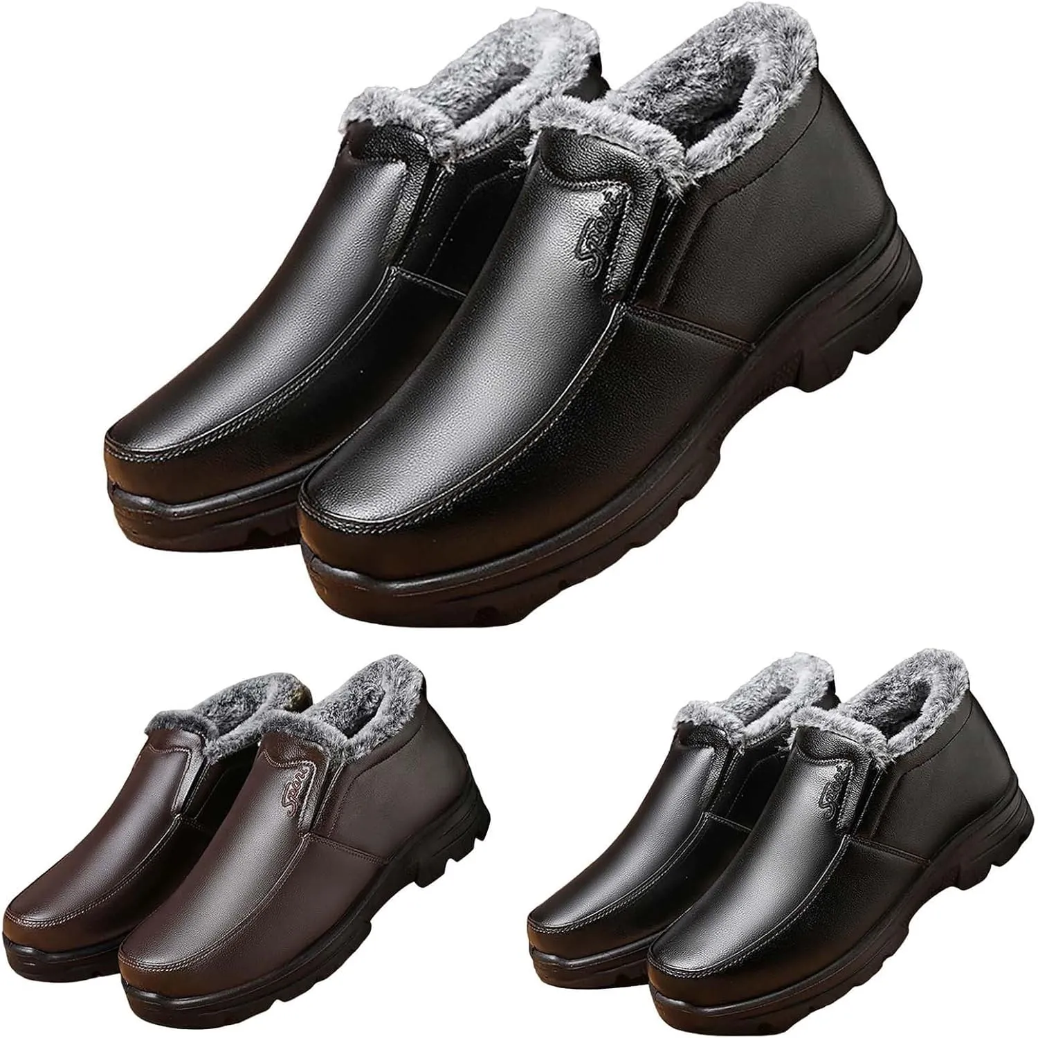 Snow Shoes For Men Leather Plush Lined Slip On Winter Walking Shoes For Men Hiking Boots Women aterproof