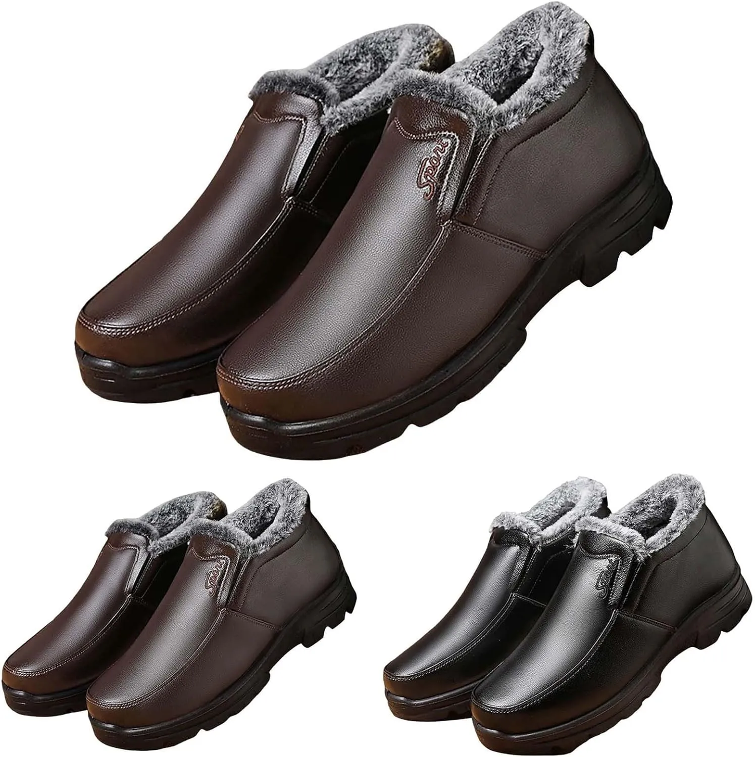 Snow Shoes For Men Leather Plush Lined Slip On Winter Walking Shoes For Men Hiking Boots Women aterproof